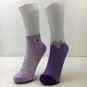 Womens Purple Lilac Ankle Socks 2-Pairs One Heart Print & One with Milk Design